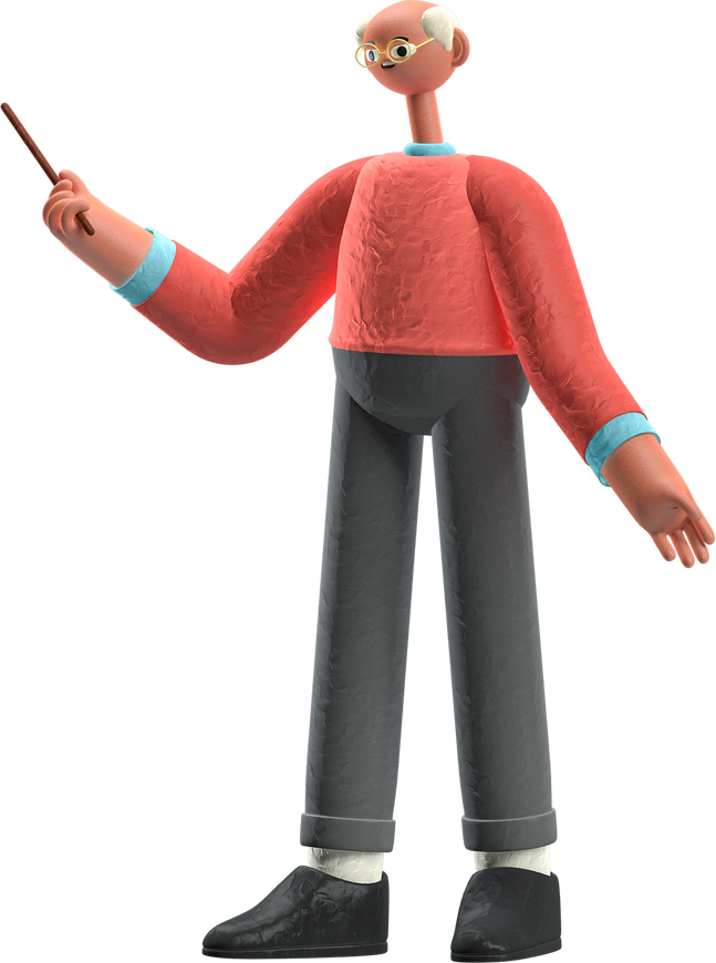 3D Teacher And Student Professor With Pointer Stick